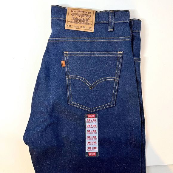 Vintage Levis 505 Jeans Men 38 x 30 Deadstock Dark Denim Orange Tab 90s USA - Picture 6 of 14